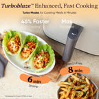 Cosori 9-in-1 TurboBlaze Air Fryer 6 Qt, PFAS-Free Ceramic Coating, 90°–450°F, Precise Heating for Even Results, Air Fry, Roast, Bake, Broil, Dry, Frozen, Proof, Reheat, Keep Warm, 120V, Dark Gray Gronata