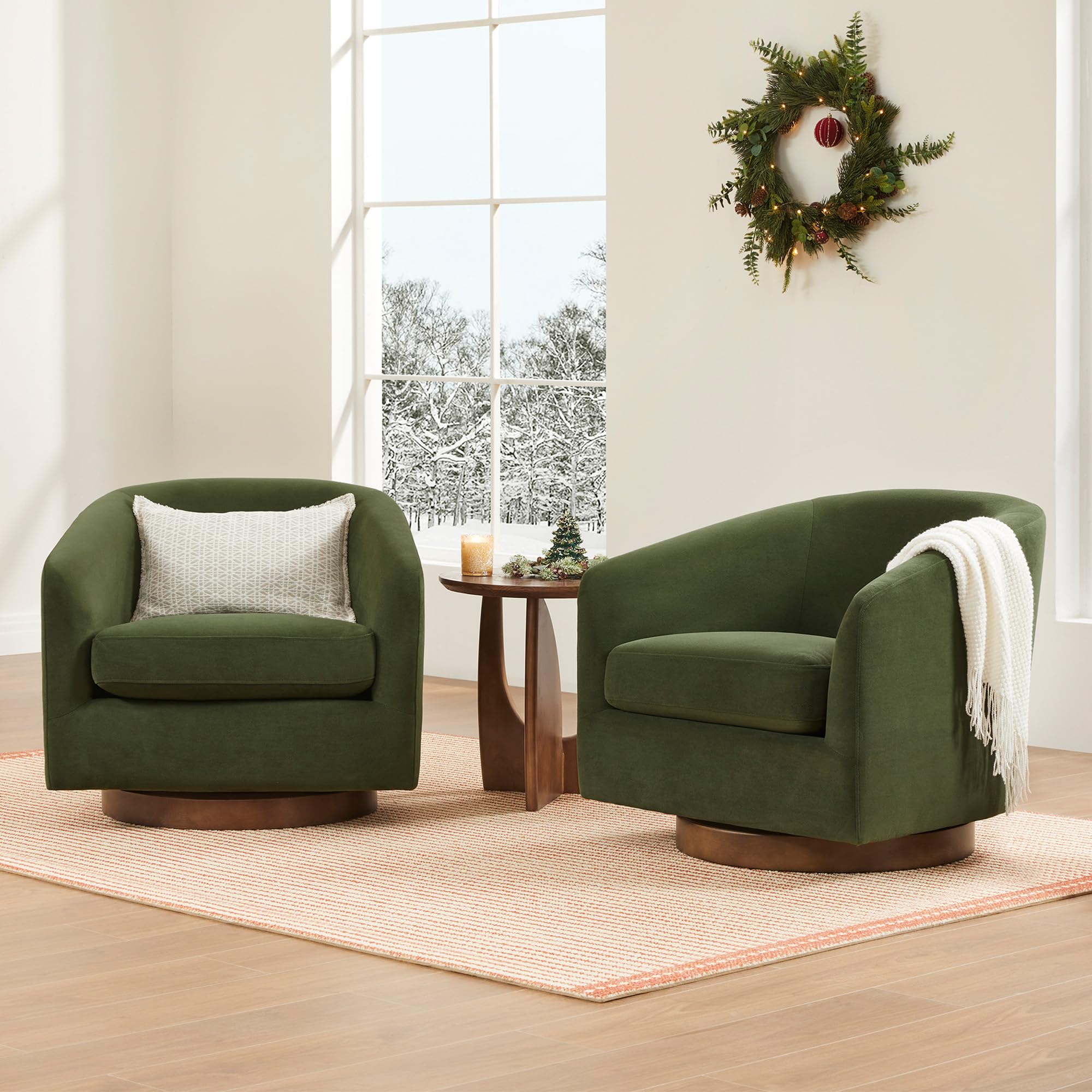 CHITA Swivel Accent Chair, Fully Assembled Fabric Barrel Armchair with FSC Certified Upholstered for Living Room, Bedroom and Office, Cream Gronata