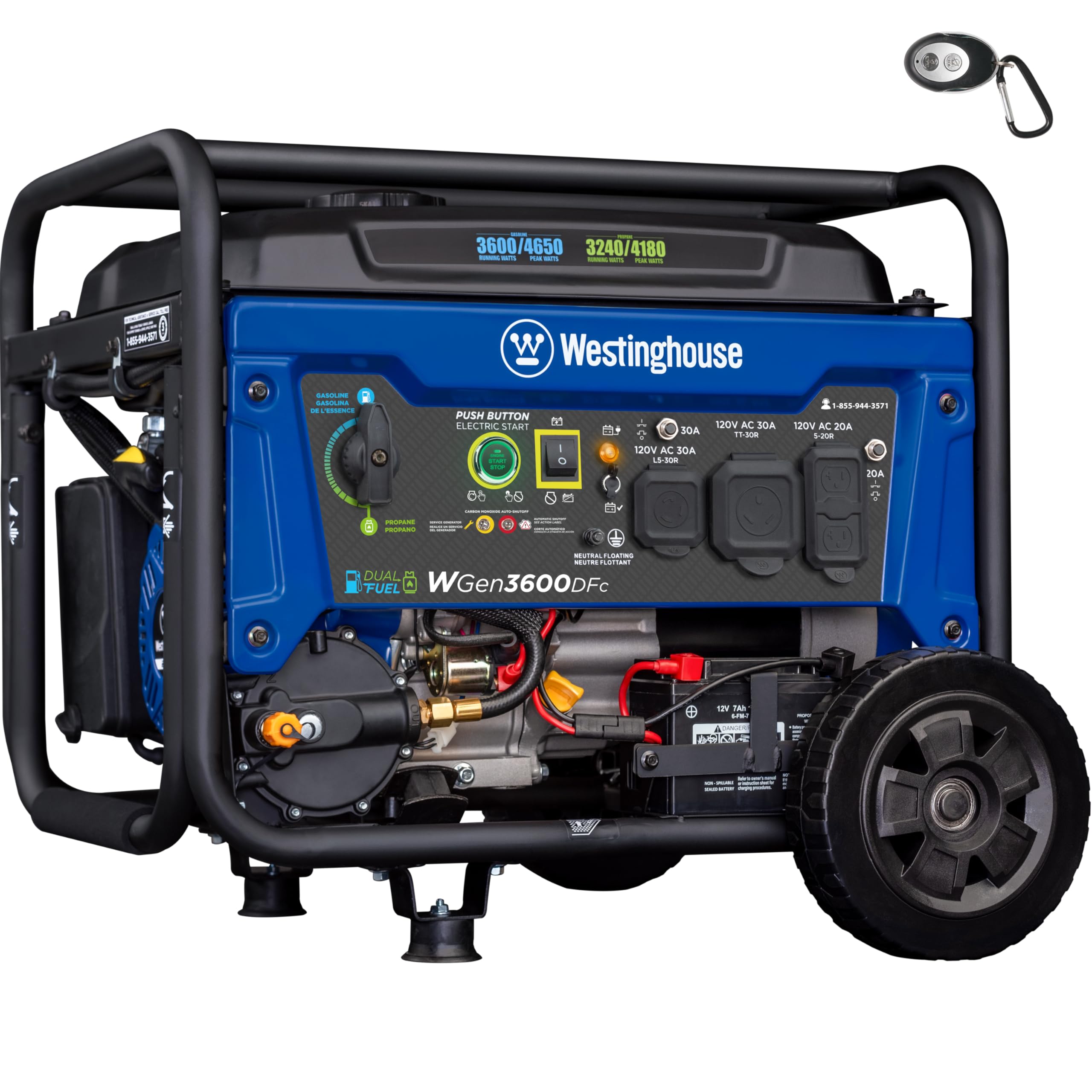 Westinghouse 4650 Peak Watt Dual Fuel Portable Generator, RV Ready 30A Outlet, Gas & Propane Powered Gronata