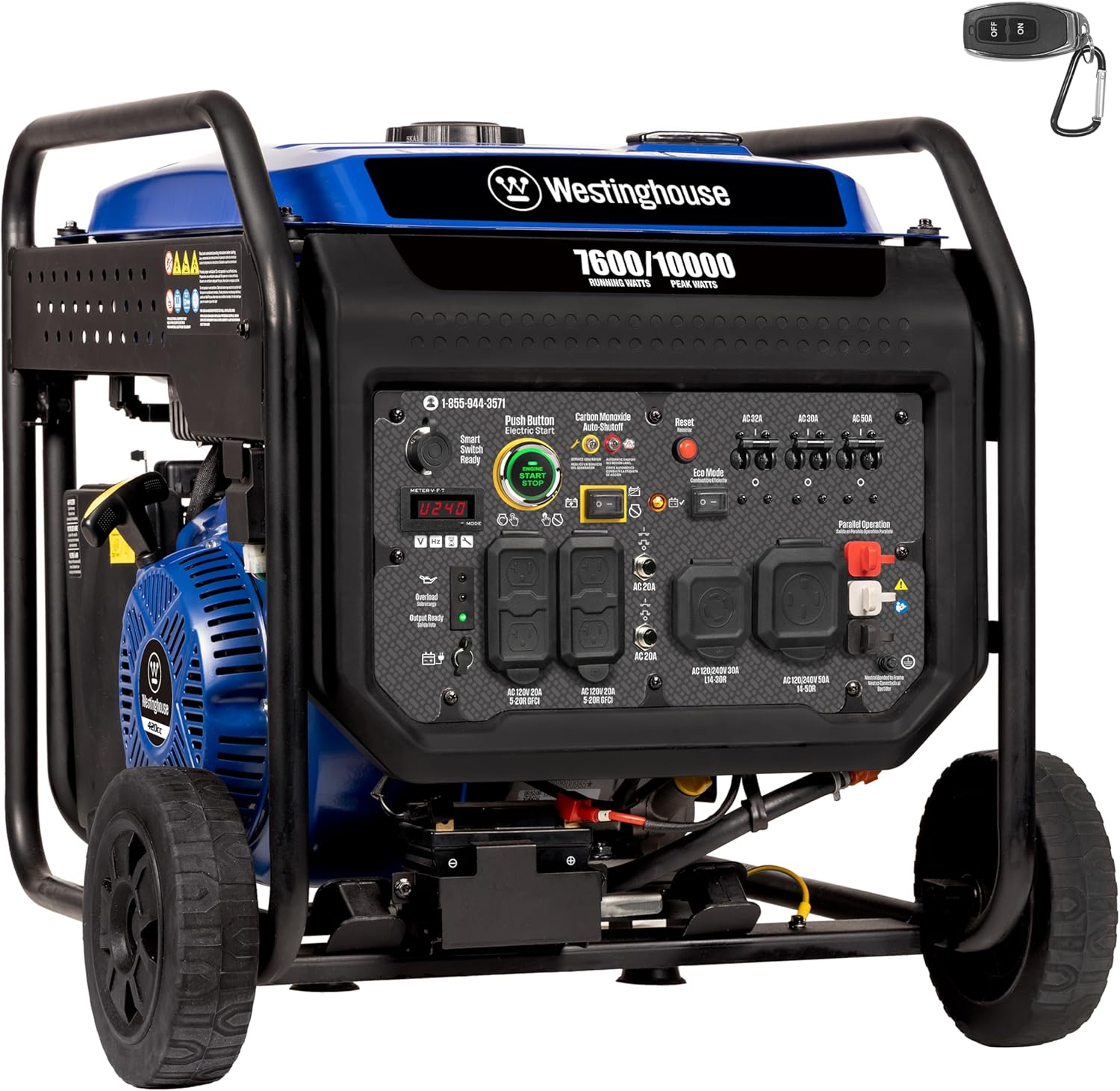 Westinghouse 10000 Peak Watt Portable Open Frame Inverter Generator, Remote Electric Start with Auto Choke, Transfer Switch Ready, Gas Powered, CO Sensor Gronata