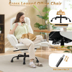 Office Chair,Big and Tall Heavy-Duty Executive Reclining Computer Gaming Chair with Footrest,Flip Armrests,Lumbar Pillow&Thicken Wider Seat for Criss Cross Legged Desk Vanity Chair,Teddy Fabric White Gronata