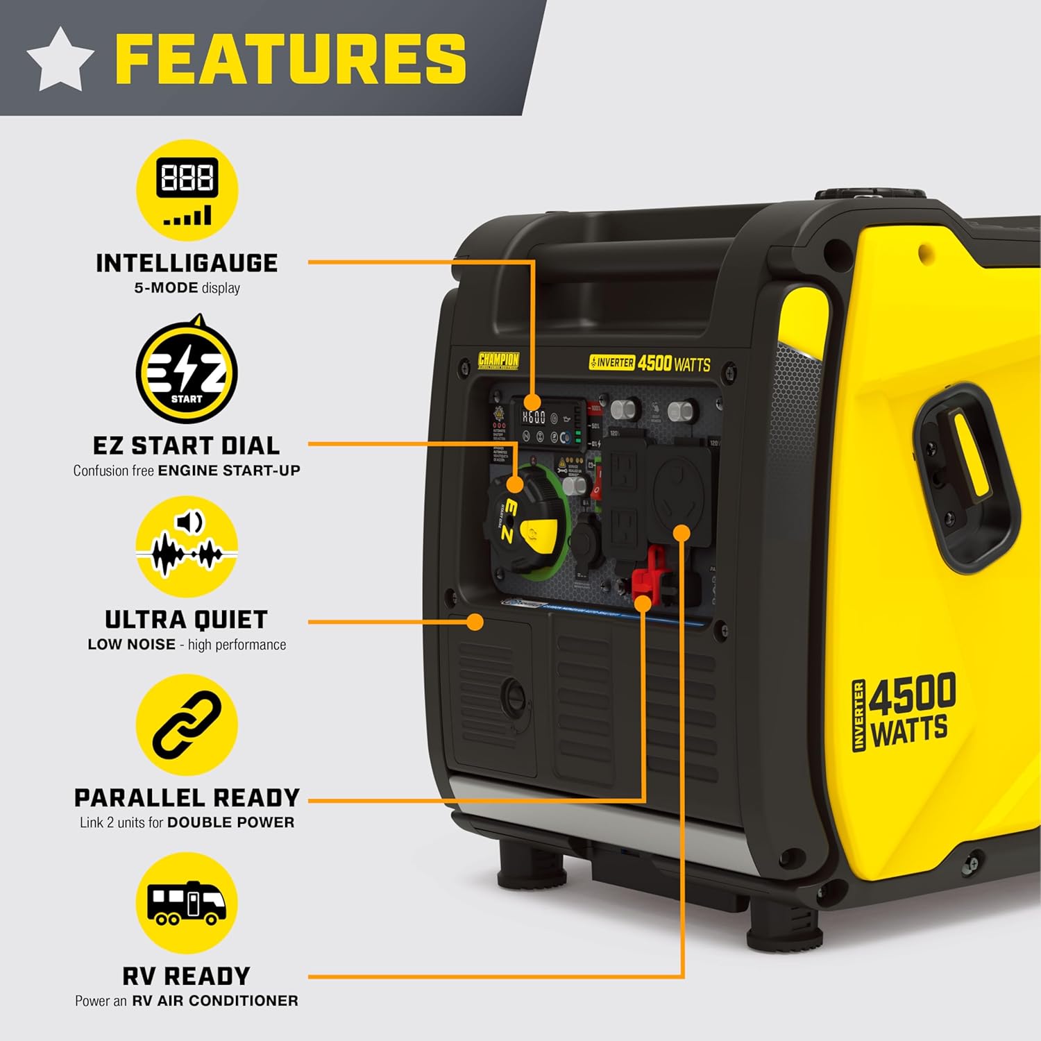 Champion Power Equipment 4500-Watt Wireless Remote Start Inverter Generator with Quiet Technology and Free 3-Year Warranty Gronata