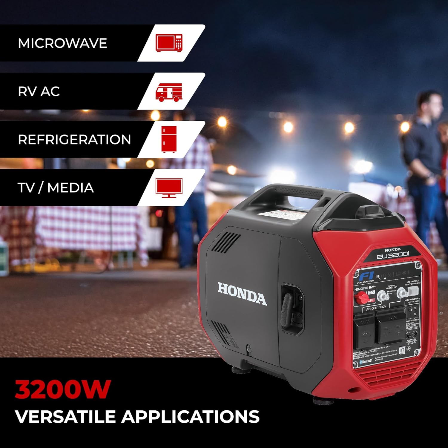 Honda EU3200i 3200 Watt Inverter Generator, Super Quiet 120V Gas Powered Portable Generator for Camping, RV or Home Backup Power Supply, Up to 8.6 Hour Run Time (EU3200IAN2) Gronata
