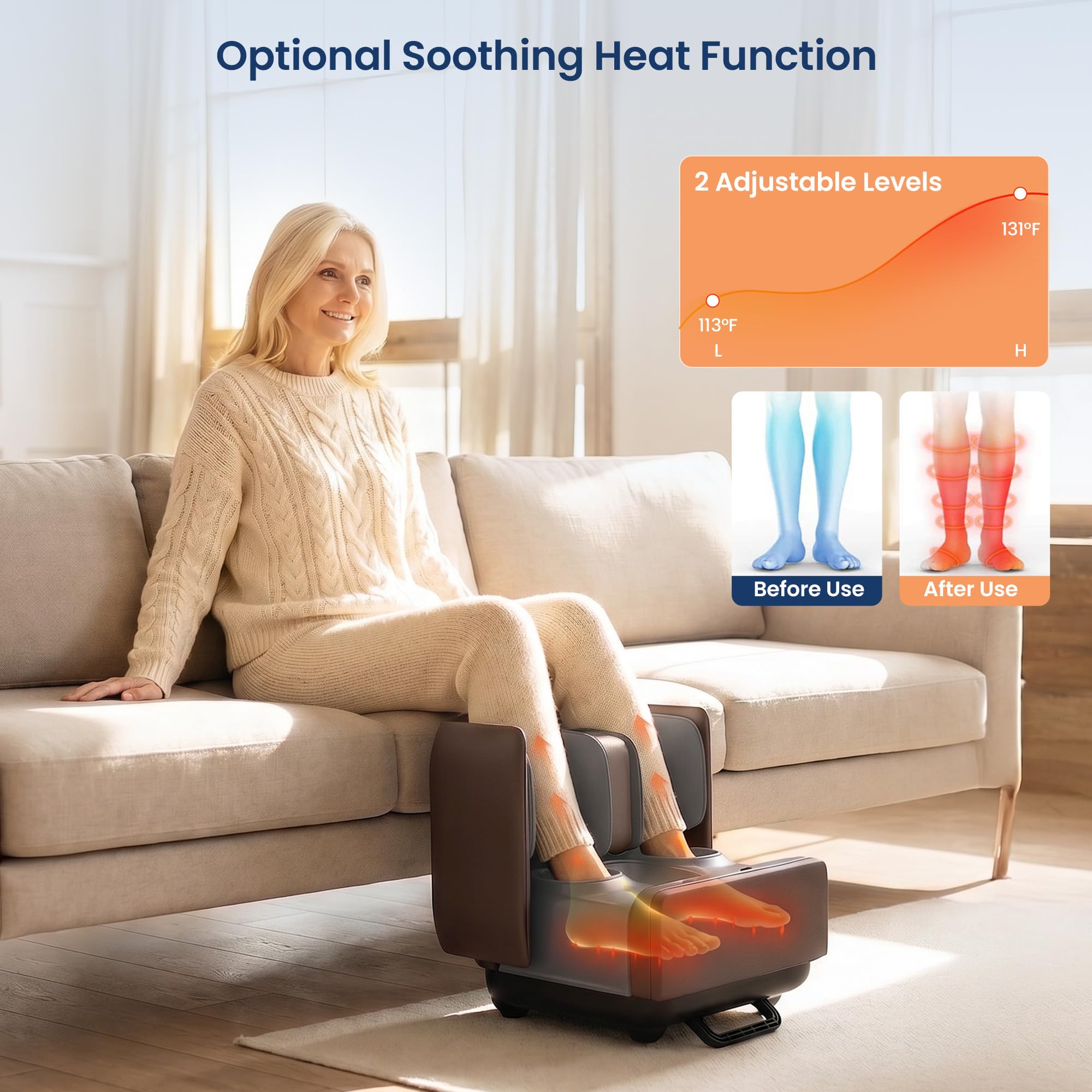COMFIER 2 in 1 FSA Foot Massager Machine,HSA Shiatsu Foot and Calf Massager with Heat,Kneading,Vibration,Compression Massagers for Feet Health,Plantar Fasclitis,Father‘s Day Gift for Dad Gronata