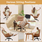 Office Chair,Big and Tall Heavy-Duty Executive Reclining Computer Gaming Chair with Footrest,Flip Armrests,Lumbar Pillow&Thicken Wider Seat for Criss Cross Legged Desk Vanity Chair,Teddy Fabric White Gronata