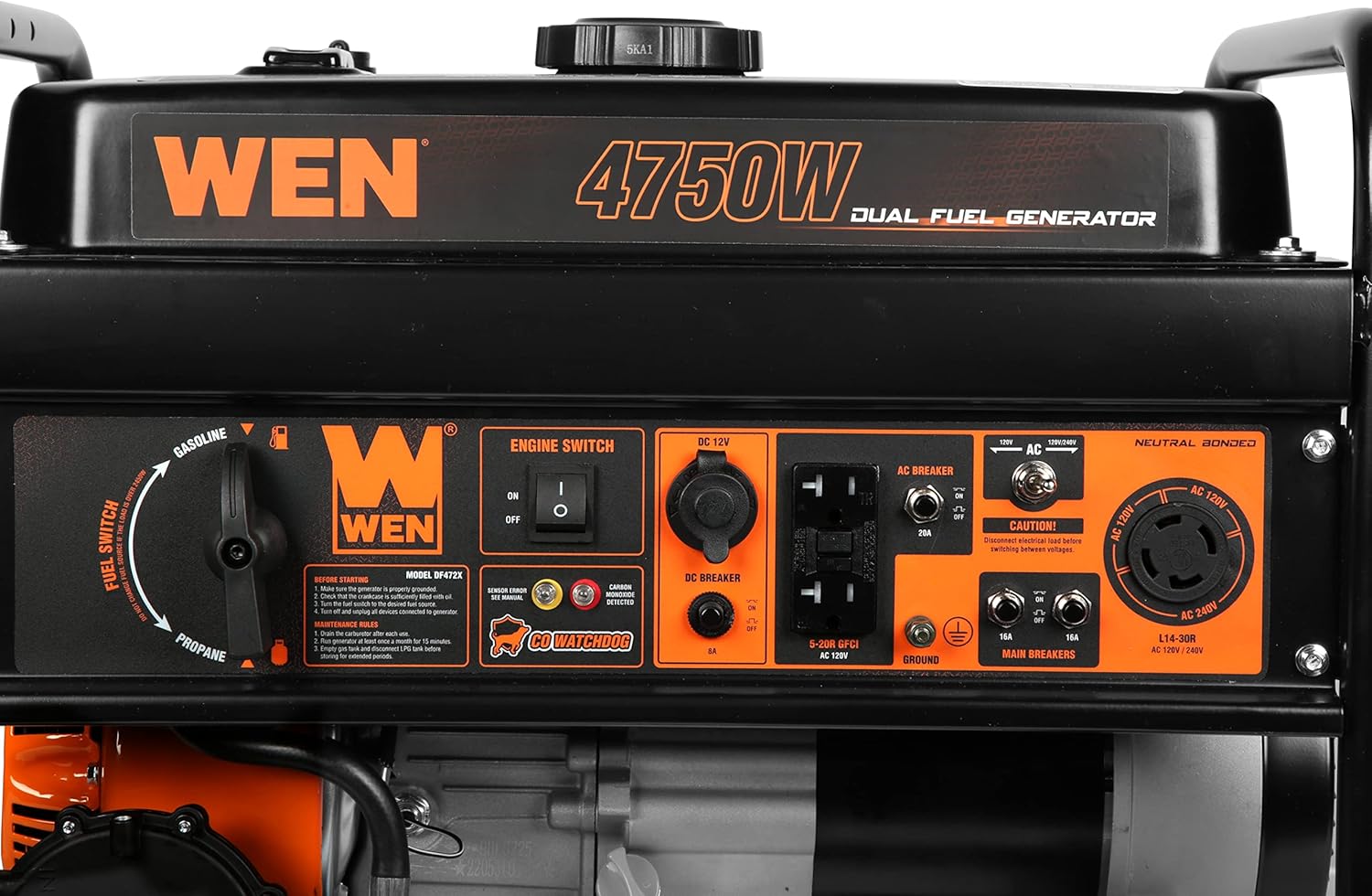 WEN DF472X 4750-Watt 120-Volt/240-Volt Dual Fuel Portable Generator with CO Shutdown Sensor Gronata