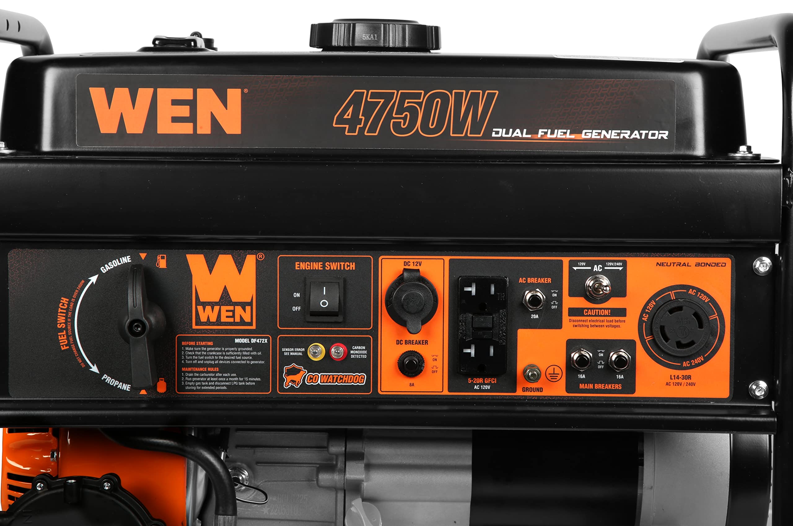 WEN DF472X 4750-Watt 120-Volt/240-Volt Dual Fuel Portable Generator with CO Shutdown Sensor Gronata