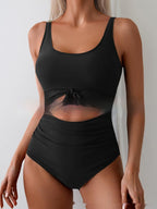 One-piece Female Stitching Contrast Color Strap Covered Belly Swimsuit Gronata
