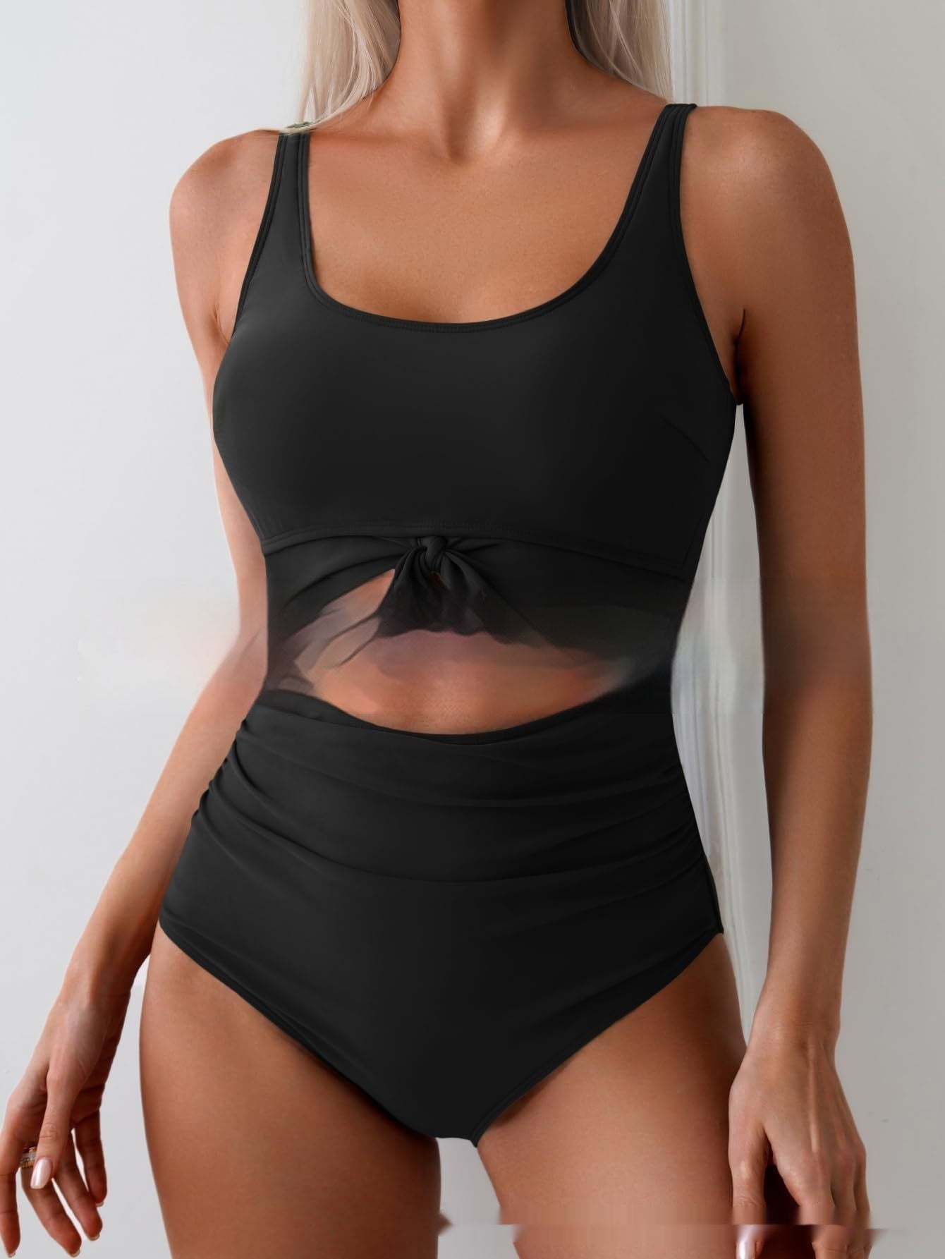 One-piece Female Stitching Contrast Color Strap Covered Belly Swimsuit Gronata