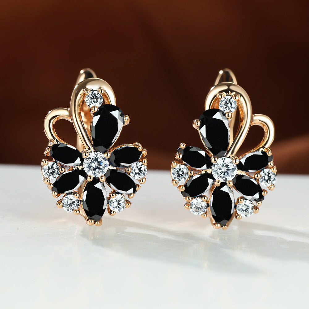Rose Ring Colorful Flower Drop-shaped Zircon Earrings Gronata