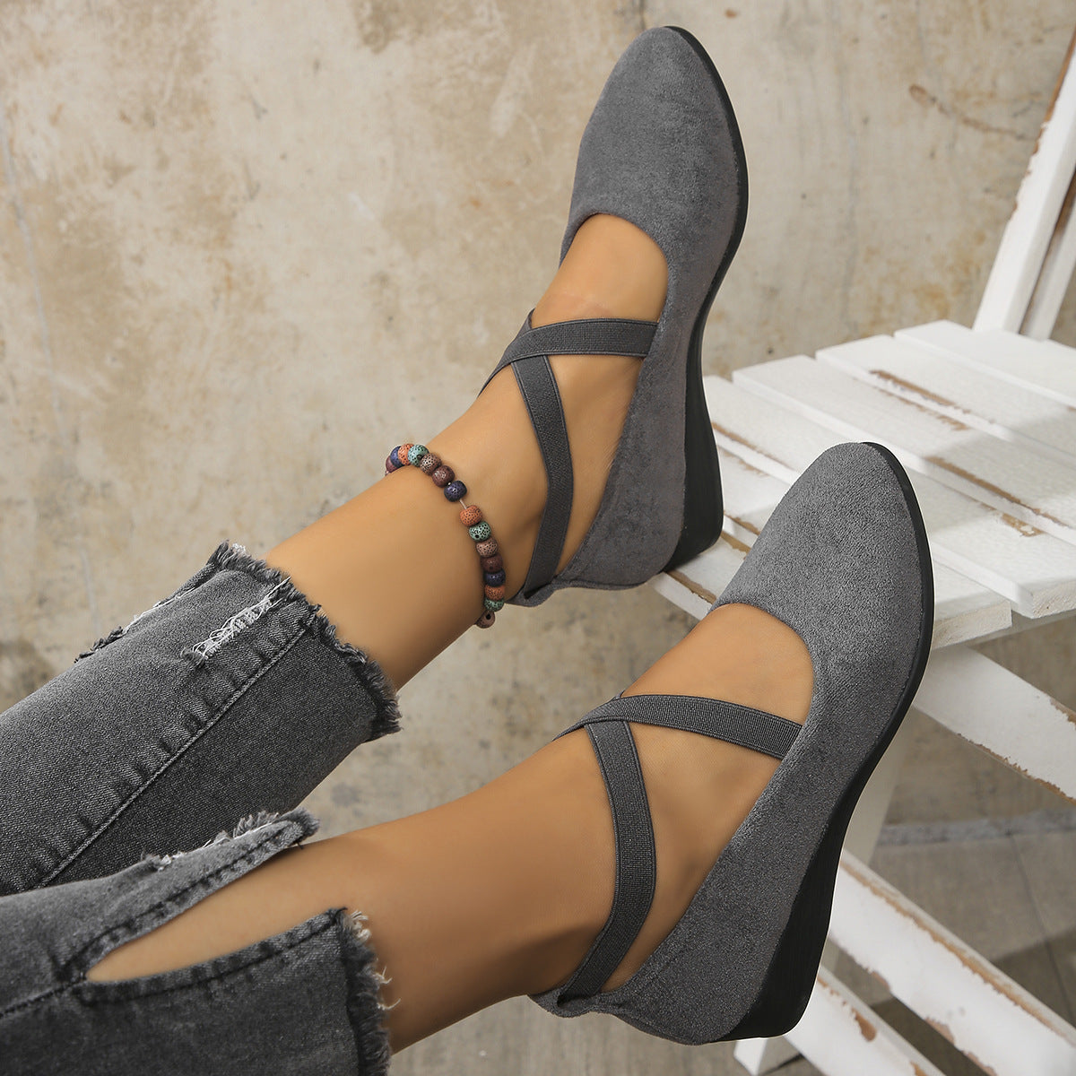 Women's Pointed Toe Wedges Shoes Fashion Cross-straped Flats Casual Pumps Gronata