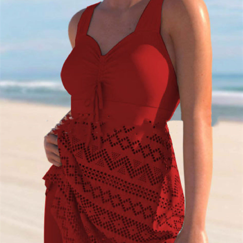 Korean Version Of Solid Color Lace One-piece Swimsuit Gronata