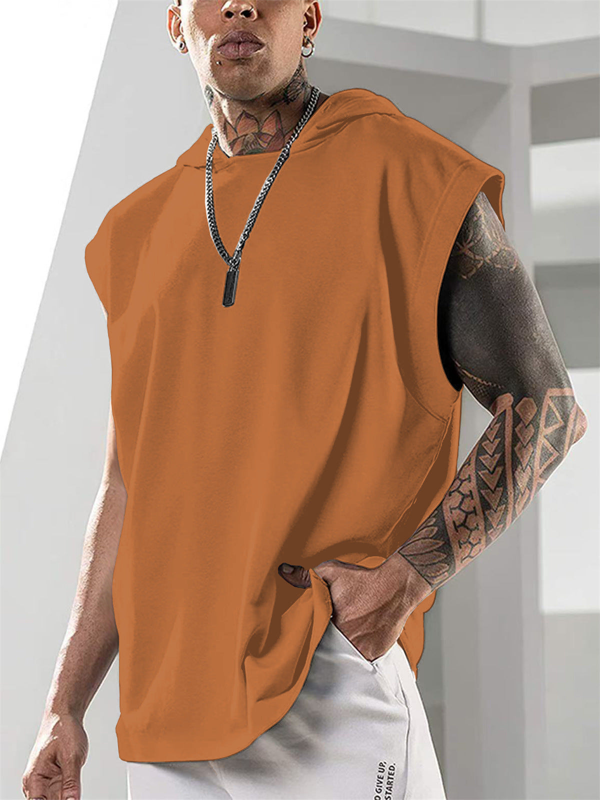 Summer Mens Sleeveless Loose Fitness Hooded Sports Vest Gronata