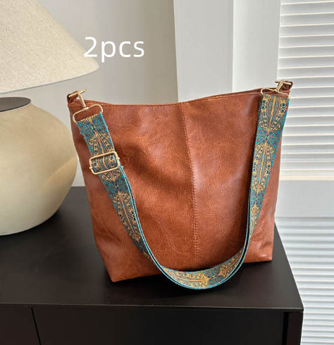 Women's Shoulder Bag With Ethnic Style Wide Shoulder Strap Ins Large Capacity Bucket Crossbody Bags Fashion Handbag Gronata
