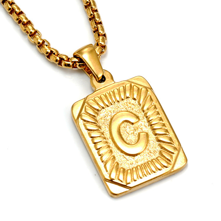 European And American Fashion Men's All-stainless Steel Letter Pendant Gold-plated 18K Titanium Steel Letter Necklace Gronata