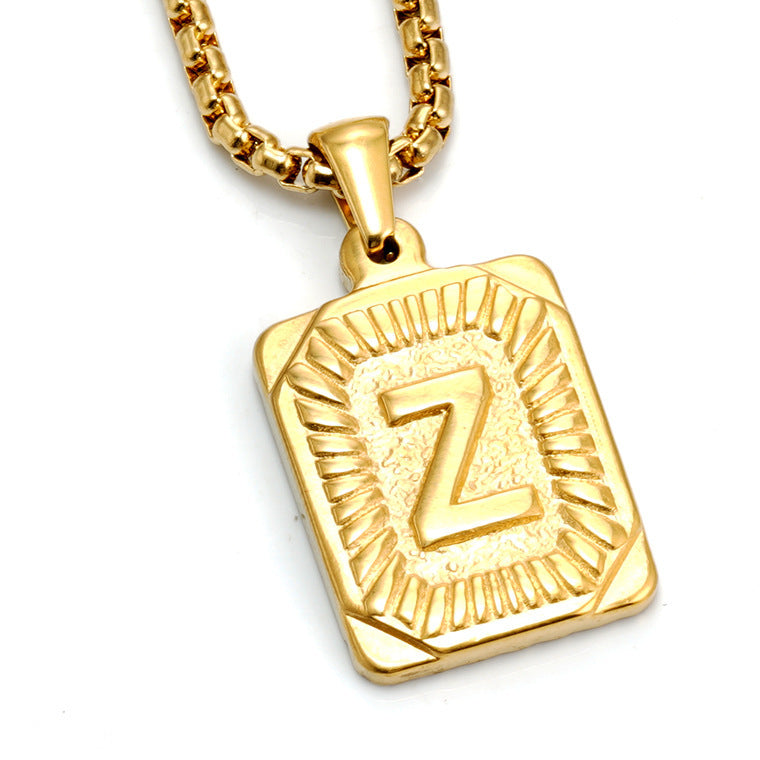 European And American Fashion Men's All-stainless Steel Letter Pendant Gold-plated 18K Titanium Steel Letter Necklace Gronata