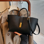 INS Litchi Pattern Shoulder Bag Fashion Zipper Bucket Bag High Capacity Totes Handbag For Women Gronata