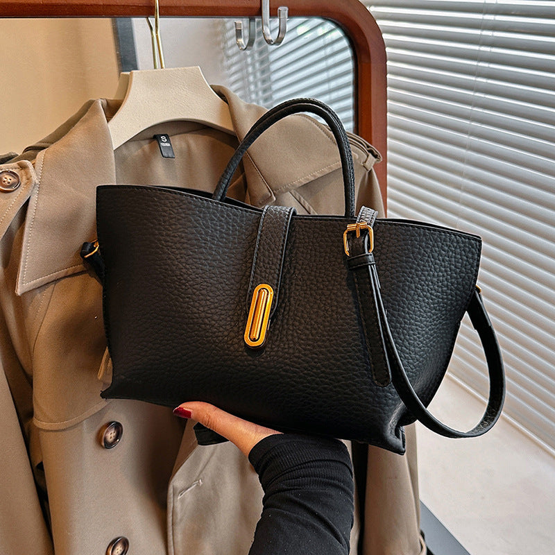 INS Litchi Pattern Shoulder Bag Fashion Zipper Bucket Bag High Capacity Totes Handbag For Women Gronata