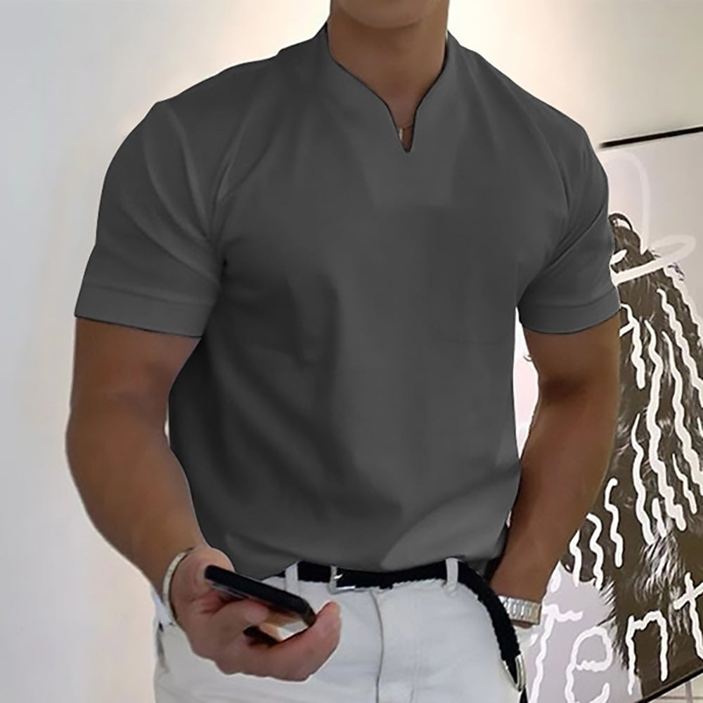 Summer Short Sleeve Shirt Men Fitness Plus Size Sports T-Shirt Elastic Cotton Pocket Gronata