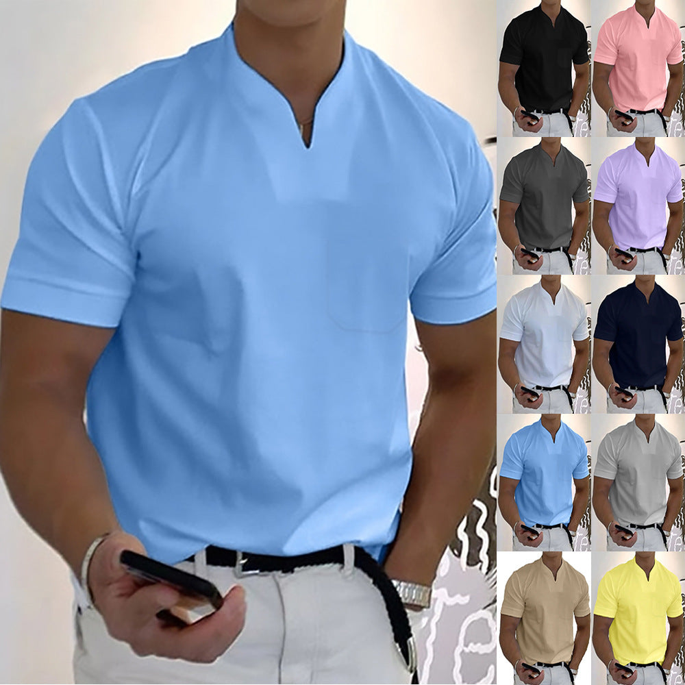 Summer Short Sleeve Shirt Men Fitness Plus Size Sports T-Shirt Elastic Cotton Pocket Gronata