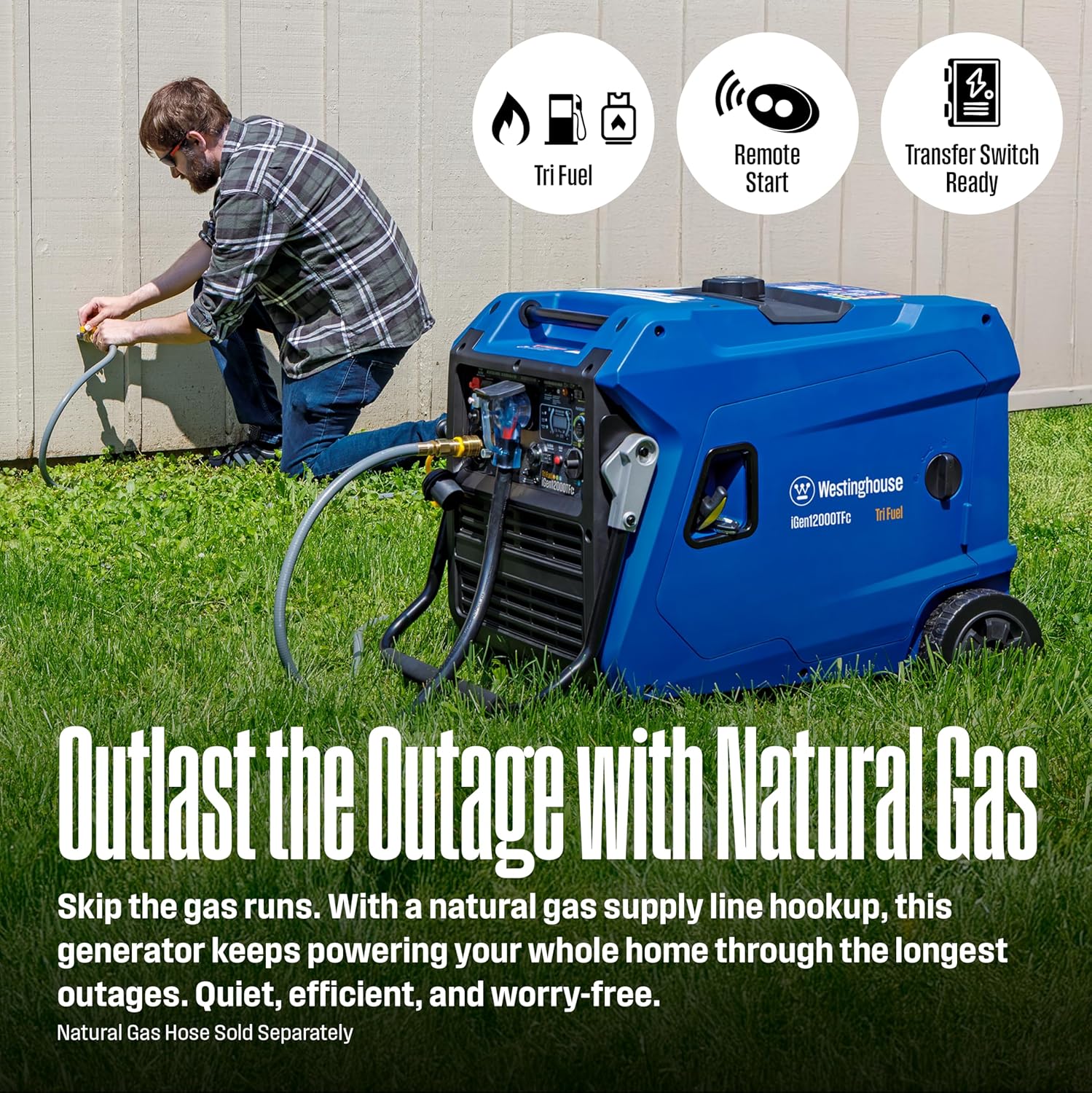 Westinghouse 12000 Peak Watt Tri-Fuel Portable Inverter Generator, Remote Start, Transfer Switch Ready, Gas/Propane/Natural Gas Powered, Low THD, Safe for Electronics, Parallel Capable, CO Sensor Gronata