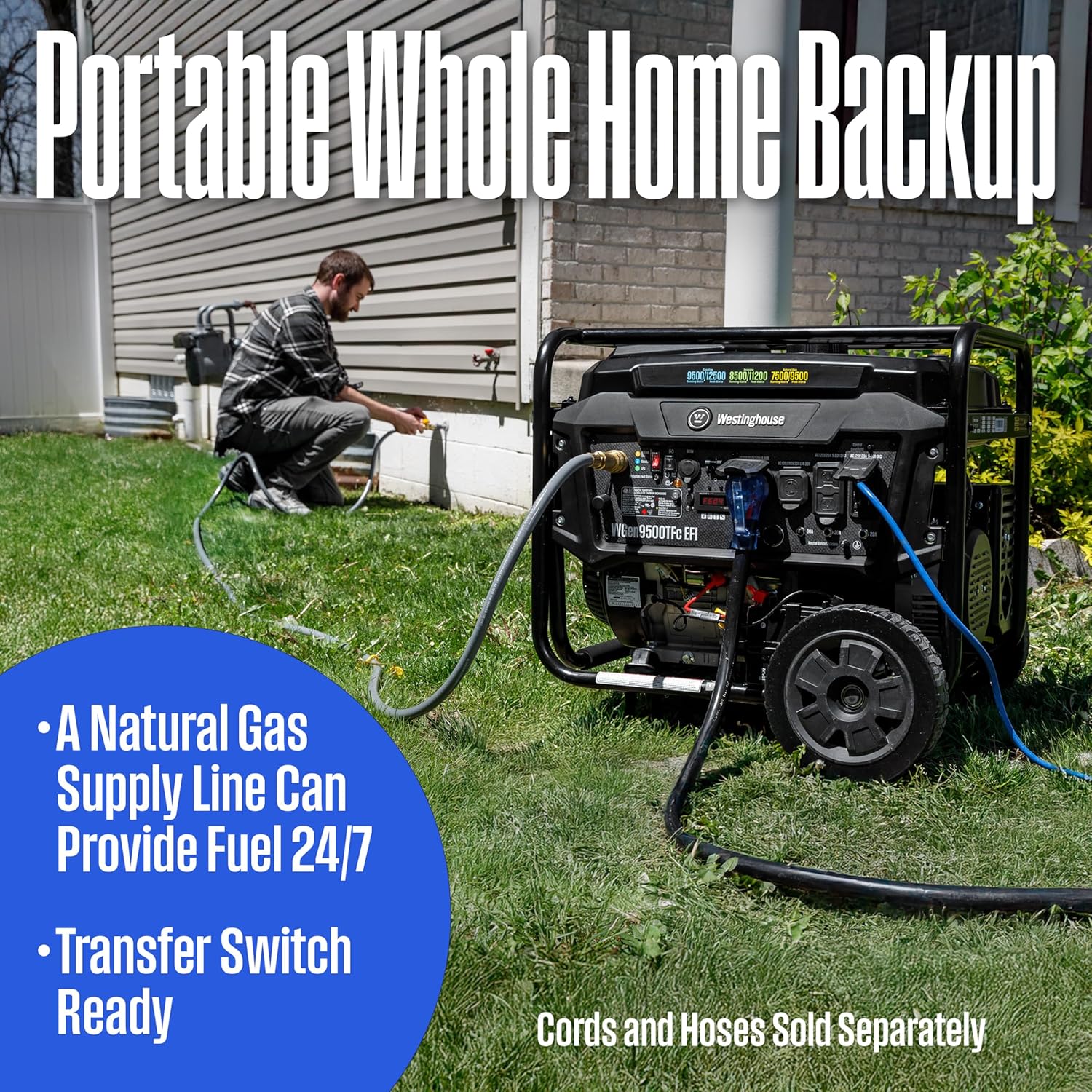Westinghouse 12500 Peak Watt EFI Tri-Fuel Home Backup Portable Generator, Remote Electric Start, Transfer Switch Ready, Gas, Propane, and Natural Gas Powered, CARB Compliant Gronata