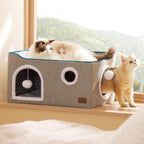Bedsure Cat Beds for Indoor Cats - Large Cat Cave for Pet Cat House with Fluffy Ball Hanging and Scratch Pad, Foldable Cat Hideaway, 16.5x16.5x13 inches, Grey Gronata
