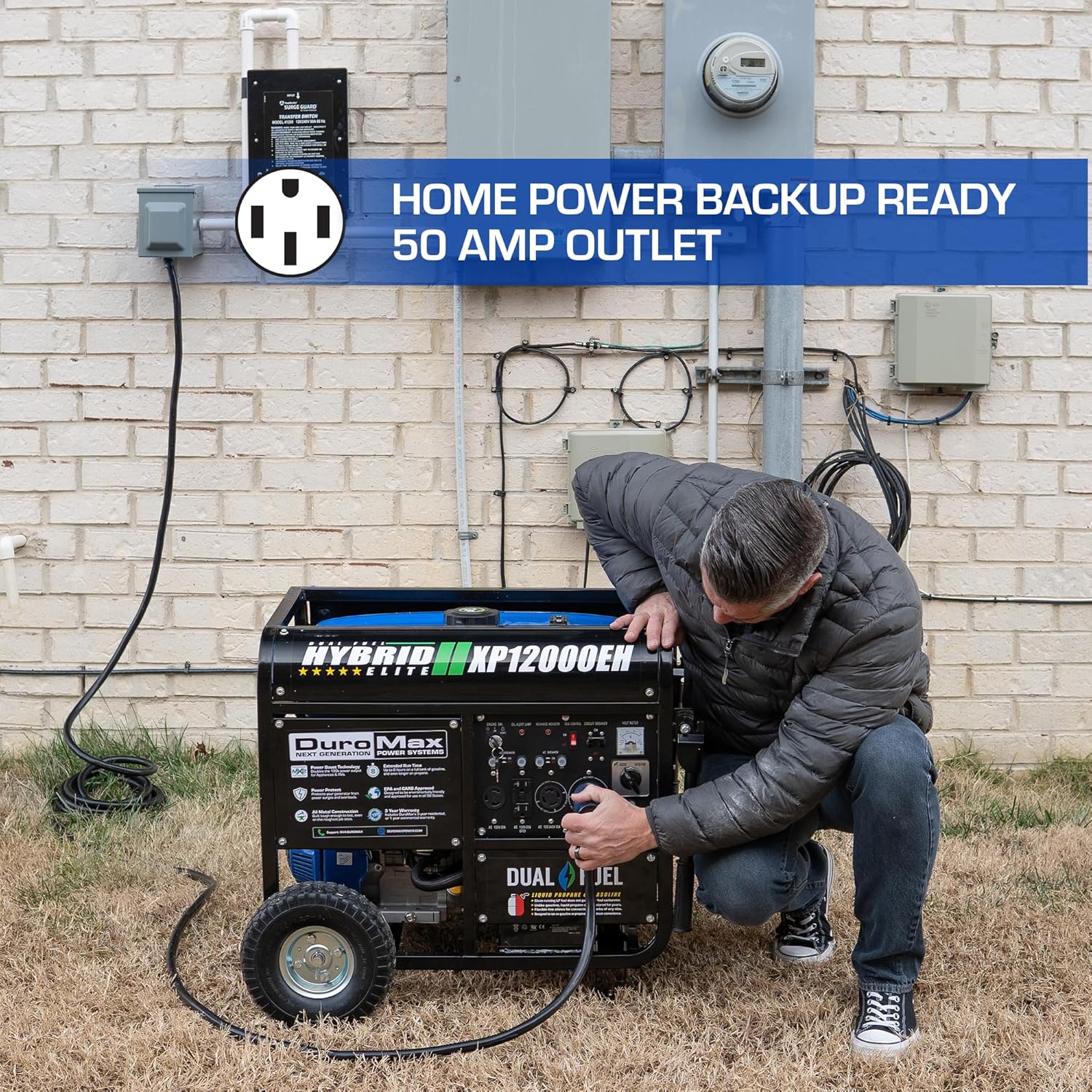 DuroMax XP12000EH 12,000-Watt Dual Fuel Portable Generator – Gas & Propane, Electric Start, Whole Home Backup Power, Transfer Switch Ready, RV & Emergency Ready Gronata