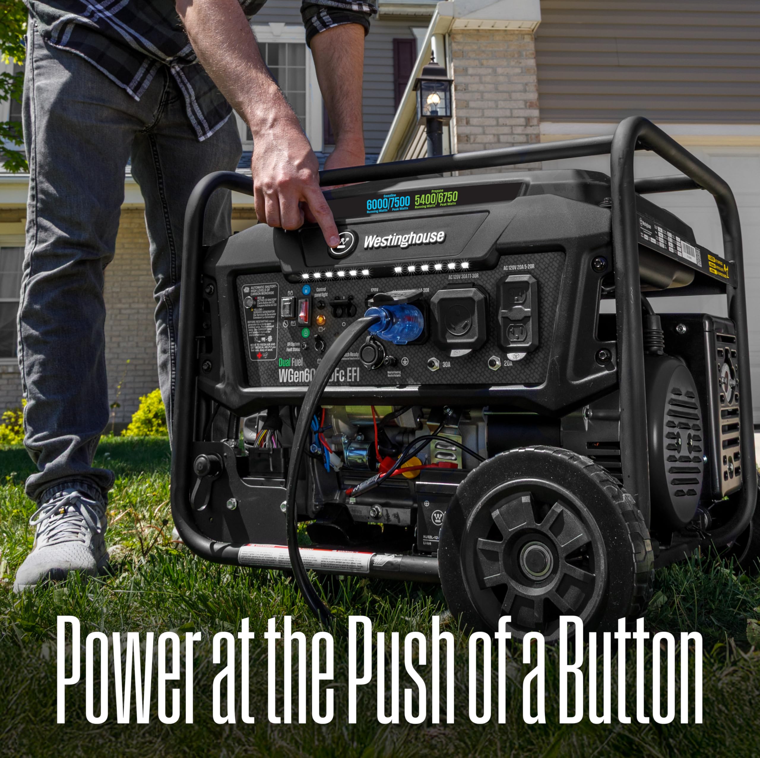 Westinghouse 9500 Peak Watt Dual Fuel Home Backup Portable Generator, Electric Start, Transfer Switch Ready, Gas & Propane Powered, CO Sensor Gronata