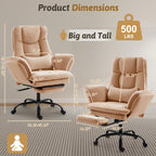 Office Chair,Big and Tall Heavy-Duty Executive Reclining Computer Gaming Chair with Footrest,Flip Armrests,Lumbar Pillow&Thicken Wider Seat for Criss Cross Legged Desk Vanity Chair,Teddy Fabric White Gronata