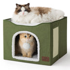 Bedsure Cat Beds for Indoor Cats - Large Cat Cave for Pet Cat House with Fluffy Ball Hanging and Scratch Pad, Foldable Cat Hideaway, 16.5x16.5x13 inches, Grey Gronata