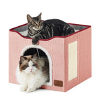 Bedsure Cat Beds for Indoor Cats - Large Cat Cave for Pet Cat House with Fluffy Ball Hanging and Scratch Pad, Foldable Cat Hideaway, 16.5x16.5x13 inches, Grey Gronata