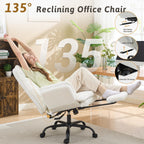 Office Chair,Big and Tall Heavy-Duty Executive Reclining Computer Gaming Chair with Footrest,Flip Armrests,Lumbar Pillow&Thicken Wider Seat for Criss Cross Legged Desk Vanity Chair,Teddy Fabric White Gronata