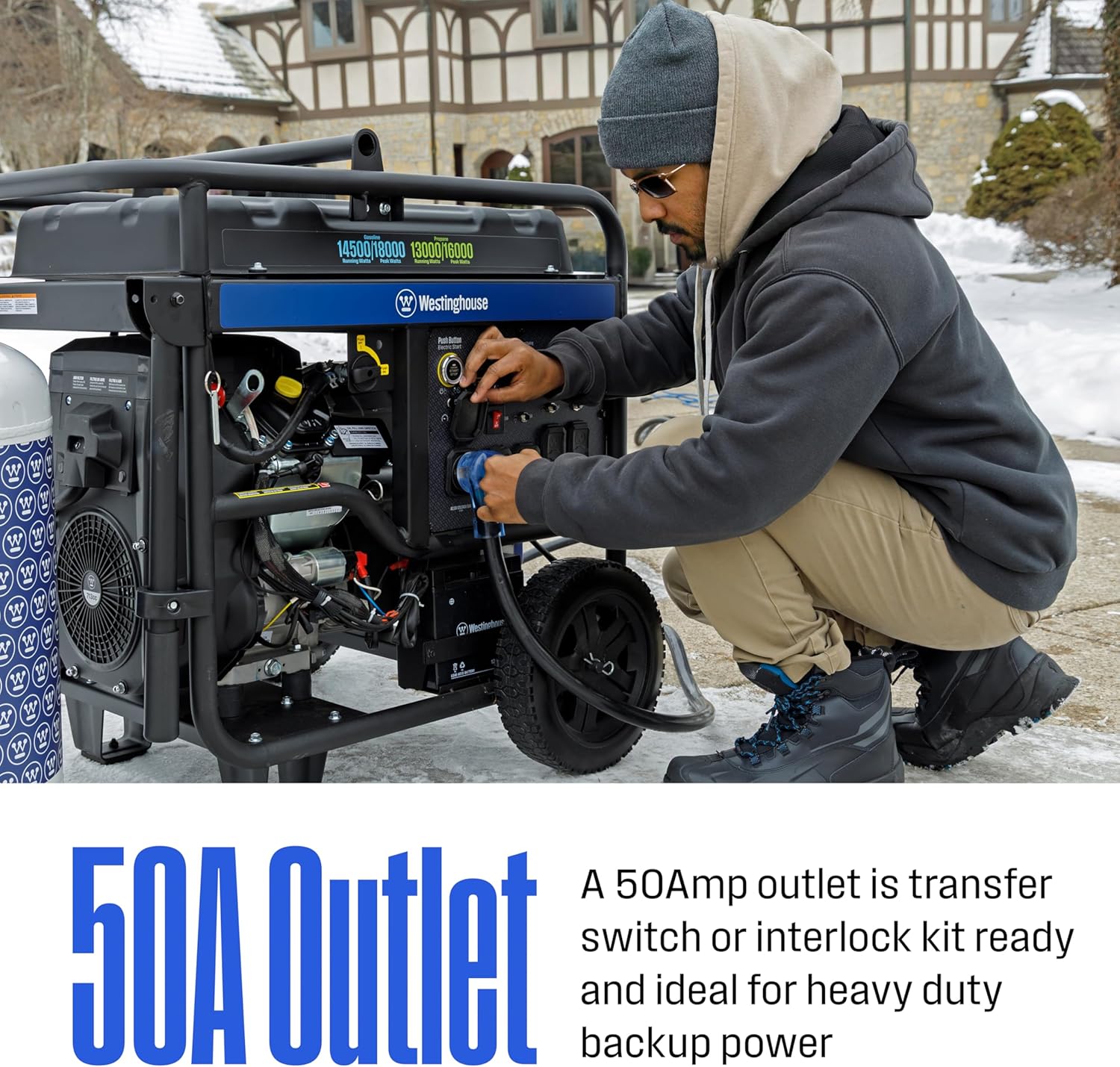Westinghouse 18000 Peak Watt Dual Fuel Home Backup Portable Generator, Remote Electric Start, Transfer Switch Ready, Gas & Propane Powered, CO Sensor Gronata