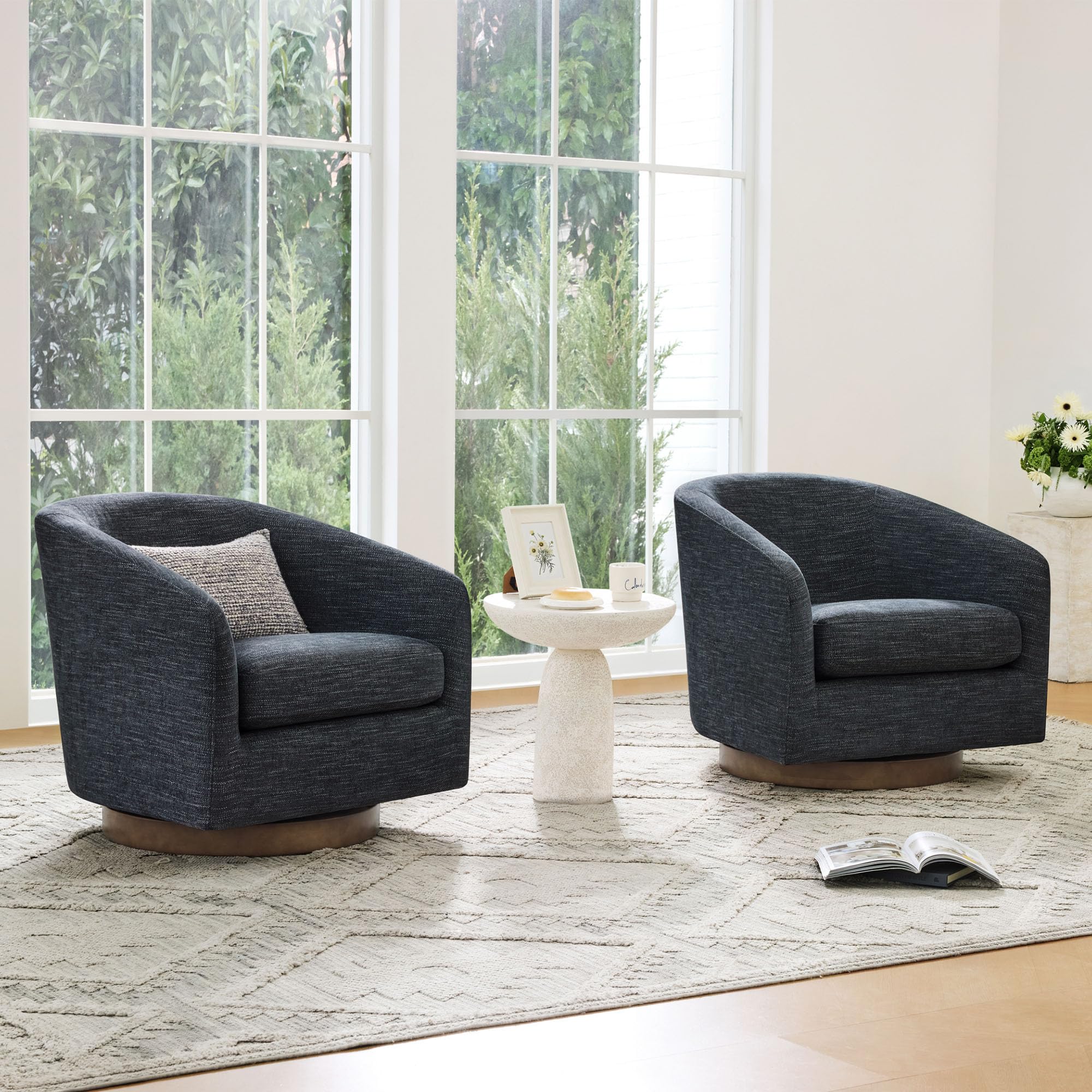 CHITA Swivel Accent Chair, Fully Assembled Fabric Barrel Armchair with FSC Certified Upholstered for Living Room, Bedroom and Office, Cream Gronata