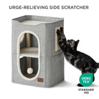 Bedsure Cat Beds for Indoor Cats - Large Cat Cave for Pet Cat House with Fluffy Ball Hanging and Scratch Pad, Foldable Cat Hideaway, 16.5x16.5x13 inches, Grey Gronata