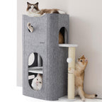 Bedsure Cat Beds for Indoor Cats - Large Cat Cave for Pet Cat House with Fluffy Ball Hanging and Scratch Pad, Foldable Cat Hideaway, 16.5x16.5x13 inches, Grey Gronata