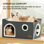 Bedsure Cat Beds for Indoor Cats - Large Cat Cave for Pet Cat House with Fluffy Ball Hanging and Scratch Pad, Foldable Cat Hideaway, 16.5x16.5x13 inches, Grey Gronata