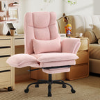 Office Chair,Big and Tall Heavy-Duty Executive Reclining Computer Gaming Chair with Footrest,Flip Armrests,Lumbar Pillow&Thicken Wider Seat for Criss Cross Legged Desk Vanity Chair,Teddy Fabric White Gronata