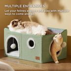 Bedsure Cat Beds for Indoor Cats - Large Cat Cave for Pet Cat House with Fluffy Ball Hanging and Scratch Pad, Foldable Cat Hideaway, 16.5x16.5x13 inches, Grey Gronata