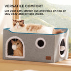 Bedsure Cat Beds for Indoor Cats - Large Cat Cave for Pet Cat House with Fluffy Ball Hanging and Scratch Pad, Foldable Cat Hideaway, 16.5x16.5x13 inches, Grey Gronata