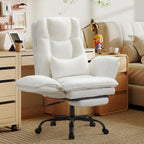 Office Chair,Big and Tall Heavy-Duty Executive Reclining Computer Gaming Chair with Footrest,Flip Armrests,Lumbar Pillow&Thicken Wider Seat for Criss Cross Legged Desk Vanity Chair,Teddy Fabric White Gronata