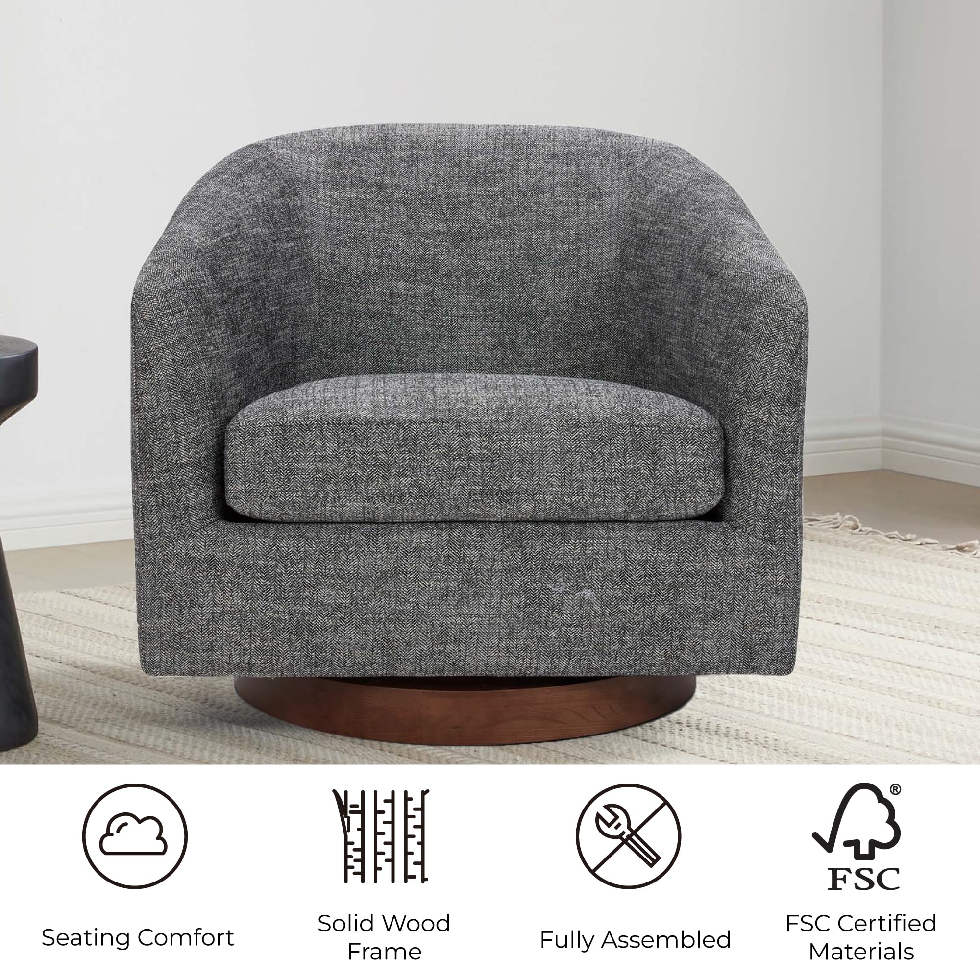 CHITA Swivel Accent Chair, Fully Assembled Fabric Barrel Armchair with FSC Certified Upholstered for Living Room, Bedroom and Office, Cream Gronata