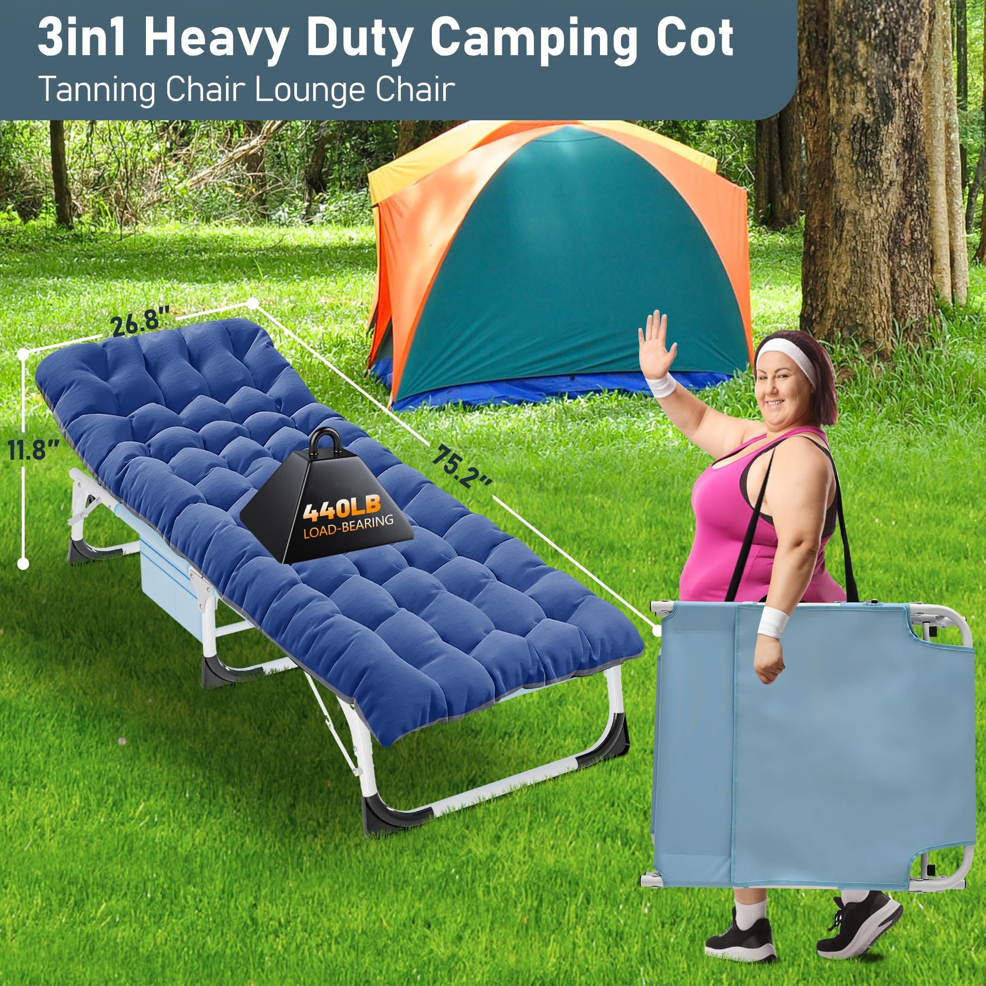 DoCred Heavy Duty Chaise Lounge Chair, Adjustable 5-Position Folding Chaise Lounge Chairs for Outside, Portable Lay Flat Beach Lounge Chair for Outdoor Sunbathing Beach Pool Lawn Camping Gronata