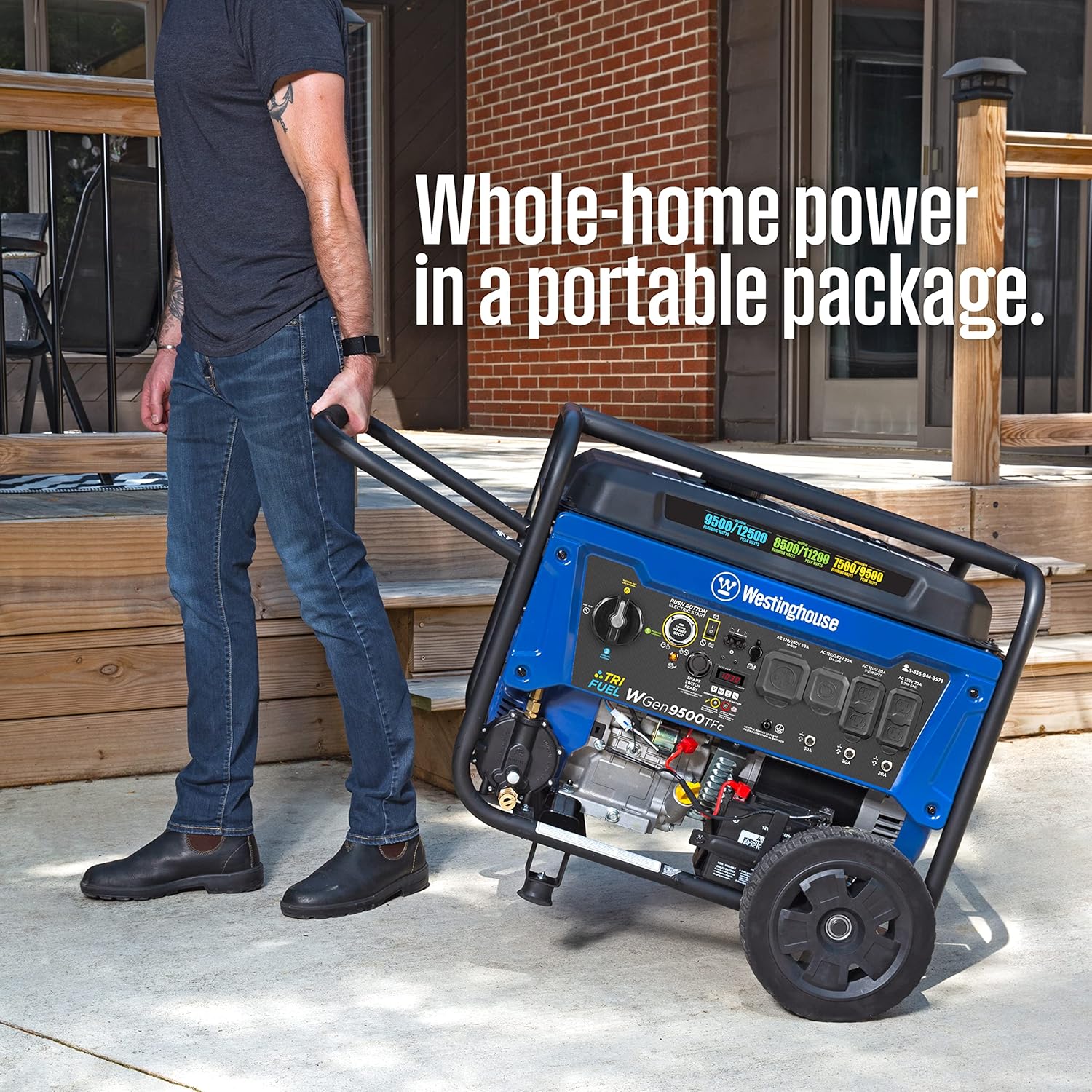 Westinghouse 12500 Peak Watt Tri-Fuel Home Backup Portable Generator, Remote Electric Start, Transfer Switch Ready, Gas, Propane, and Natural Gas Powered Gronata