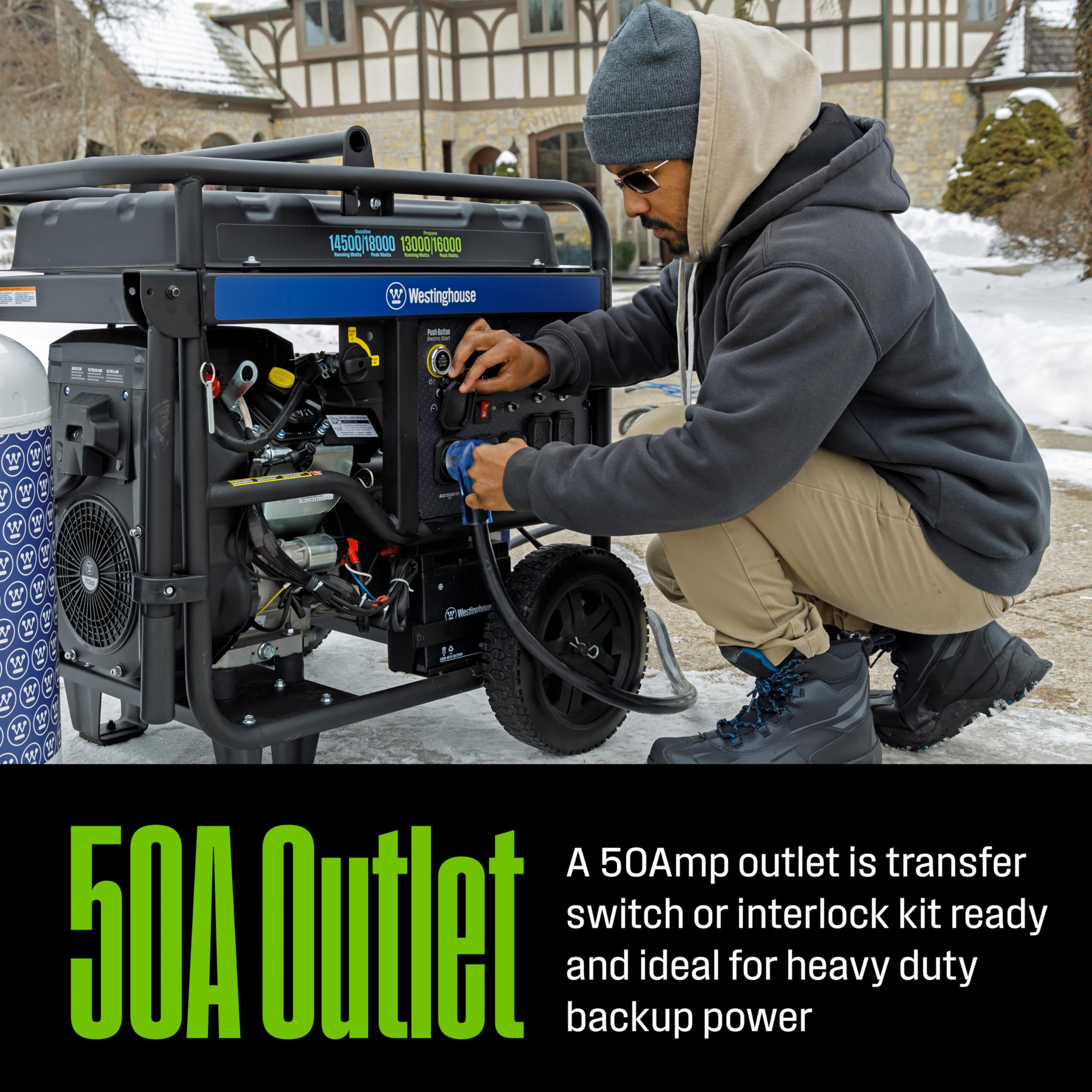 Westinghouse WGen7500DF Dual Fuel Home Backup Portable Generator, 9500 Peak Watts & 7500 Rated Watts, Remote Electric Start, Transfer Switch Ready, Gas & Propane Powered, CARB Compliant Gronata
