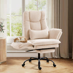 Office Chair,Big and Tall Heavy-Duty Executive Reclining Computer Gaming Chair with Footrest,Flip Armrests,Lumbar Pillow&Thicken Wider Seat for Criss Cross Legged Desk Vanity Chair,Teddy Fabric White Gronata