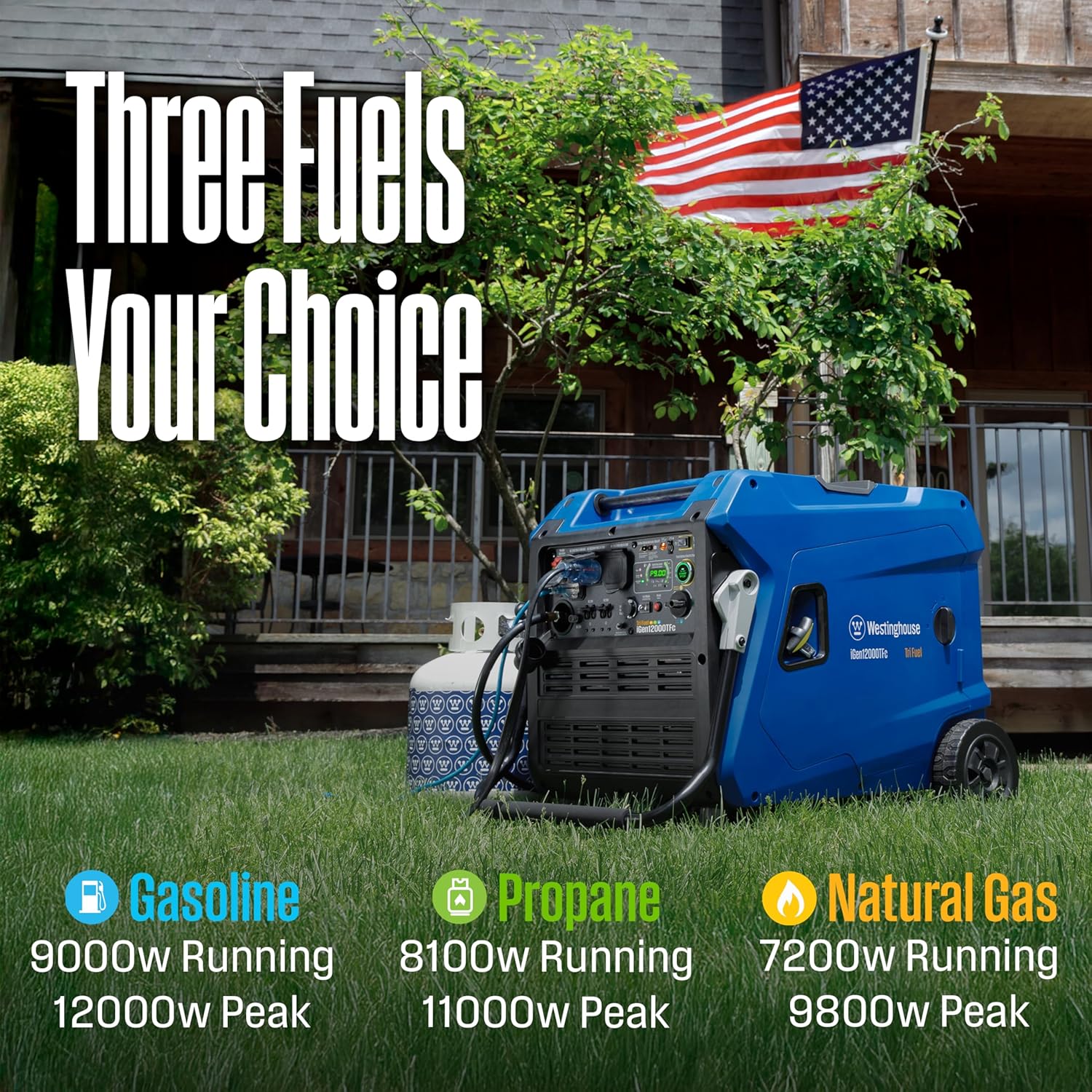 Westinghouse 12000 Peak Watt Tri-Fuel Portable Inverter Generator, Remote Start, Transfer Switch Ready, Gas/Propane/Natural Gas Powered, Low THD, Safe for Electronics, Parallel Capable, CO Sensor Gronata