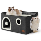 Bedsure Cat Beds for Indoor Cats - Large Cat Cave for Pet Cat House with Fluffy Ball Hanging and Scratch Pad, Foldable Cat Hideaway, 16.5x16.5x13 inches, Grey Gronata