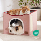 Bedsure Cat Beds for Indoor Cats - Large Cat Cave for Pet Cat House with Fluffy Ball Hanging and Scratch Pad, Foldable Cat Hideaway, 16.5x16.5x13 inches, Grey Gronata